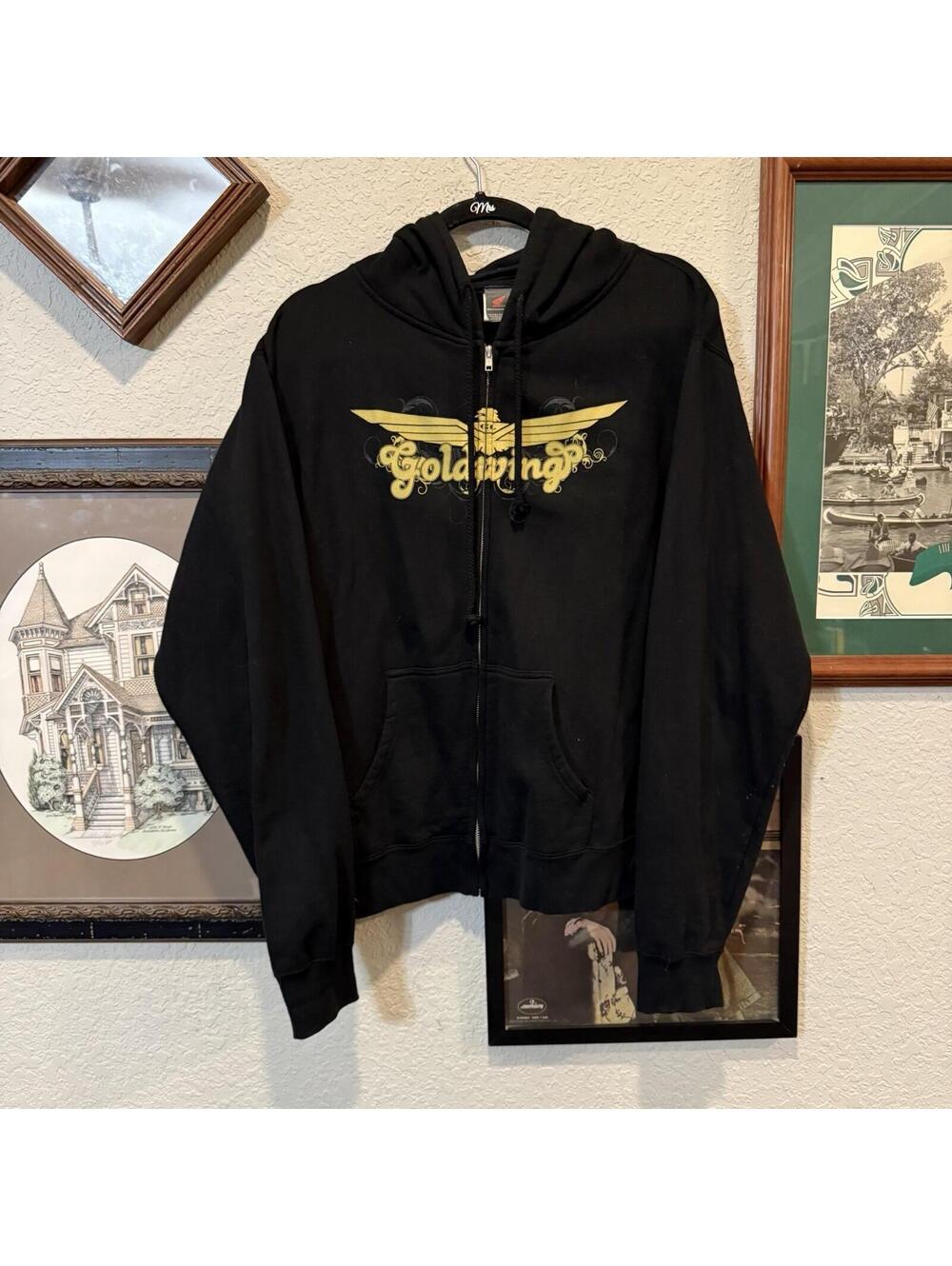 Vintage 90s RARE Honda Goldwing Black Designer Hoodie Full‎ Zip Size Women’s 2XL